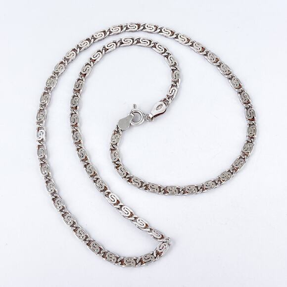Vintage Italy FAS Sterling Silver 925 Scroll Link Chain Necklace 16" - Picture 1 of 3